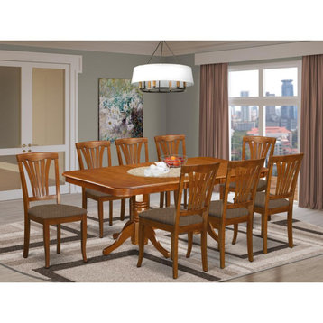 9-Piece Dining Set, Table With Leaf and 8 Chairs, Saddle Brown, With Microfiber