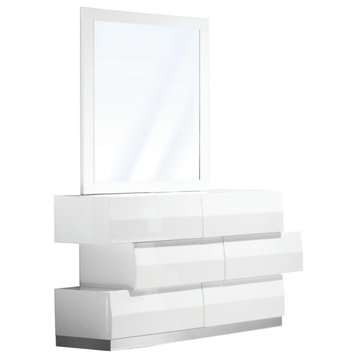 Spain Modern White 6-Drawer Bedroom Dresser and Mirror