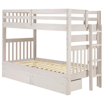 My Bed Now Olympus Twin-over-Twin 2-Drawer Wood Bunk Bed w/ Ladder in White