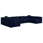 Meridian Furniture - Cube Upholstered Modular Sectional, Navy, 6-Piece: 4 Armless Chair, 2 Corner Chair, Linen Texured Fabric - Mix and match the pieces in this Cube modular section to personalize its fit for your space. This modular unit features soft navy linen textured upholstery that's not only beautiful to behold but is easy to care for an maintain. Attachment latches beneath each piece of this sectional make it a simple feat to put the pieces together to meet your specific preferences. Choose other items from the Cube lineup to expand the sectional as desired.