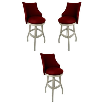Home Square 34" Swivel Wood Tall Bar Stool in Red & White - Set of 3