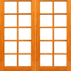 Red Oak-10-lite Patio Red Oak Wood IG Glass Double Door - Patio Doors