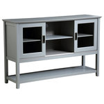 Decor Love - Transitional Sideboard, Open Shelf and 2 Sliding Doors With Glass Insert, Gray - - Material: high-grade (E1) MDF with spraying coated in gray finish