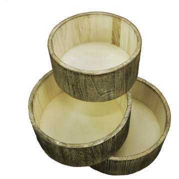 10" Wooden Made Wash Round Wood Crate, Set of 3