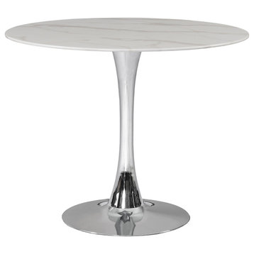 The Luna Dining Table, 36", Chrome, Midcentury, Round