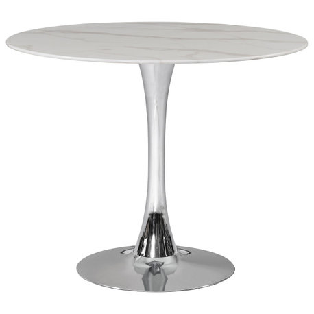Tulip Faux Marble Top Dining Table, Chrome Base, 36" Round Top, Dining Table
