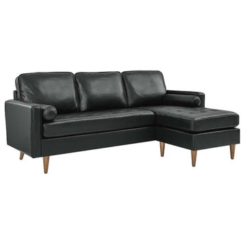 Modway Valour 78" Modern Style Leather Apartment Sectional Sofa in Black