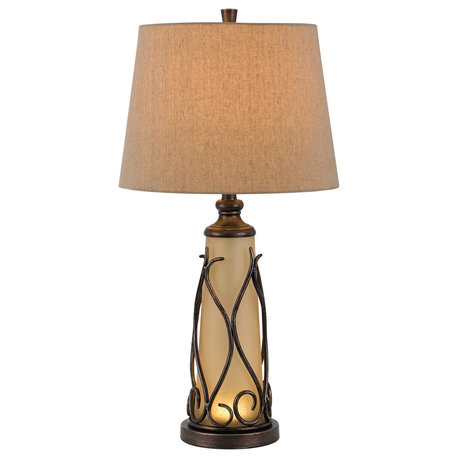 150W 3 Way Taylor Table Lamp with 1W LED, Iron Finish, Light Brown