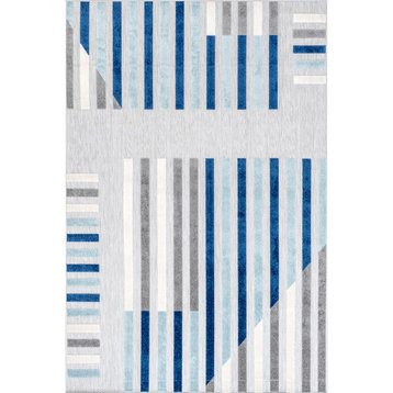 nuLOOM Laurie Colorful Striped Outdoor Area Rug, Light Gray 7' 6" x 9' 6"