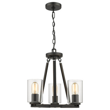 Monroe Convertible 3-Light Chandelier, Black With Clear Glass