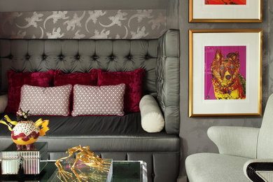 Inspiration for a small eclectic freestanding desk dark wood floor study room remodel in Atlanta with gray walls