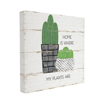 Home Plants Cacti Succulents Wood Textured Design, 17"x17", Canvas Art