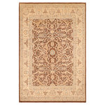 Bareens Designer Rugs - Oriental Ziegler Lavette Brown Beige Hand-Knotted Wool Rug - 7'9'' x 10'0'' - Enhance the ambiance of your home with this magnificent Persian-influenced Turkish hand-knotted rug made by skilled artisans capable of creating the most exceptional vegetable dyes and hand-spun wool. This exquisite handmade rug is a one-of-a-kind Peshawar Kafkaz, otherwise identified as Chobi, Chobi Peshawar, Oushak, or Ziegler rug. These handmade rugs are crafted in Pakistan utilizing superior-quality wool imported from Australia, New Zealand, and Korea in two types of weaves: the Persian weave and the Mori weave. This rug is meticulously crafted by hand using the finest natural vegetable dyes extracted from local plants. The artisans use a blend of hand-spun local and fine merino wool, resulting in a rug with a compelling texture, higher lanolin content, and longer staple. The artisans occasionally incorporate natural or artificial silk into the pile to enhance specific motifs. The finished product is an awe-inspiring execution of flawless design and an understated palette that exudes elegance.