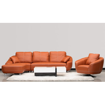 Orange Lucy Leather Sectional Sofa Set, Left Chaise