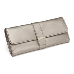 Palermo Leather Jewelry Roll in Pewter - Jewelry Boxes And Organizers