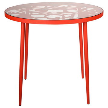 LeisureMod Devon Modern Glass Top Aluminum Base Outdoor 31.1" Bistro Red Table