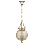 Hudson Valley Lighting - Coolidge, 3 Light, Pendant, Aged Brass Finish, Clear Glass - Distinctly figured, Coolidge's blown glass pays homage to a storied Roman symbol. Renowned for their innovative designs and engineering feats, ancient Romans lauded the cooperation and achievement implied by the lantern's hanging beehive shape. Our attention to detail draws from these venerable forbearers by extending the signature hive motif across the fixture's cast finial and canopy.