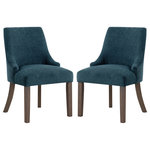 OSP Home Furnishings - Leona Dining Chair In Blue Fabric with Grey Brushed Leg Finish- 2-Pack - Add traditional warmth to your home with our upholstered dining chairs, sold as a convenient 2-pack. These chairs will put the finishing touch on any farmhouse or cottage style dining room. Ideal for elevating a round kitchen table or making a more formal statement positioned around your large family table. Add charm by placing a pair in a guest room or one sitting pretty in front of a writing desk in your home office. Foam padded back with sinuous spring seat add comfort, while beautiful fabric colors will build on a chic, sophistication. Legs have a charming gray wash finish made of solid wood. The pair will require simple assembly.