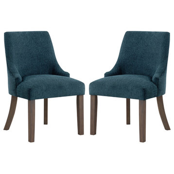 Leona Dining Chair In Blue Fabric with Grey Brushed Leg Finish- 2-Pack