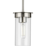 Progress Lighting - Kellwyn 1-Light Clear Glass Transitional Mini-Pendant Light, Brushed Nickel - Balance the best of modern and traditional with the Kellwyn Collection 1-Light Brushed Nickel Clear Glass Transitional Mini-Pendant Hanging Light.