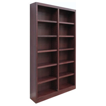 Traditional 84" Tall 12-Shelf Double Wide Wood Bookcase in Cherry