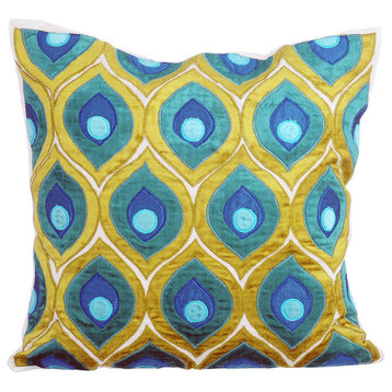 Velvet Green Pillow Covers Sofa Pillow Covers, 20"x20", Art Deco Peacock