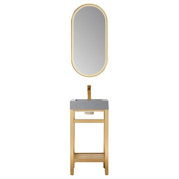 Ablitas 18" Single Sink Bath Vanity Brushed Gold Metal Frame Gray Top & Mirror