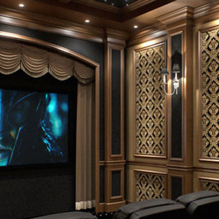 Inspiration for a medium sized classic enclosed home cinema in New Orleans with a projector screen.