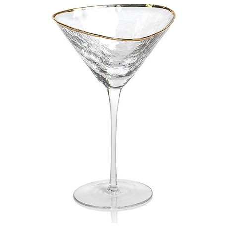 Kampari Triangular Martini Glasses Clear With Gold Rim, Set of 4