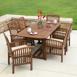 7 piece Acacia Wood Dining Set - Dark Brown - Outdoor Dining Sets