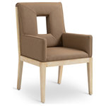 Meridian Furniture - Gwendolyn Upholstered Dining Arm Chair, Brown, Vegan Leather, Natural Finish - A masterpiece of modern elegance and comfort, the Gwendolyn brown vegan leather dining armchair is where modern design meets timeless charm. Designed with comfort in mind, it features a high back and luxurious cushioning, perfect for long dinners or lively gatherings. The natural oak wood frame adds a rustic touch, effortlessly balancing the contemporary fabric with a hint of warmth and tradition.