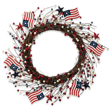 22"D Patriotic/Americana Flag and Berry Wreath