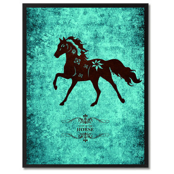 Horse Chinese Zodiac Aqua Print on Canvas with Picture Frame, 22"x29"