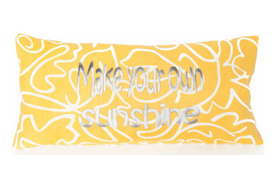Yellow Word Embroidered Lumbar Pillow