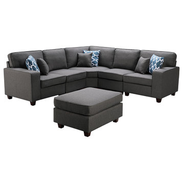 Sonoma Dark Gray Linen 6-Piece Modular Sectional Sofa and Ottoman