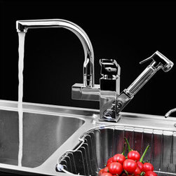 Chrome Two Handles Pull Out Mixer Centerset Kitchen Tap T0790E - Kitchen Faucets