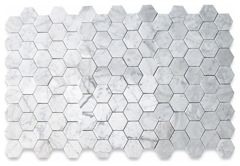 Carrara Marble Hexagon Mosaic Tile Venato Carrera White 3 inch Honed, 1 sheet