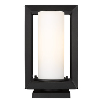 Golden Lighting Smyth Outdoor Pier Mount in Natural Black with Opal Glass