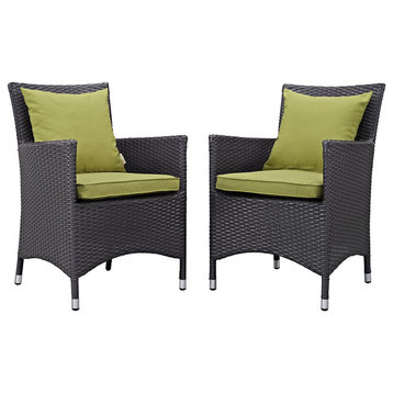 Set of 2 Patio Dining Chair, Brown Rattan Frame and Comfortable Cushion, Peridot