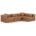 Meridian Furniture - Cube Upholstered Modular Sectional, Brown, 4-Piece: 2 Armless Chair, 2 Corner Chair, Vegan Leather - Elevate your space with the luxurious Cube Vegan Leather Modular Sectional. This modular sectional exudes modern elegance, charm, and comfort making it a perfect addition to any contemporary living space. Its clean lines and cube shape are reminiscent of minimalist design, while the plush brown vegan leather upholstery adds a touch of luxury and sophistication. The chair's versatile construction and geometric aesthetic seamlessly integrate into various design styles, from sleek living rooms to chic home offices, embodying the essence of modern design and creating a sense of order and tranquility in your space.