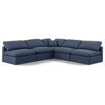 Meridian Furniture - Indulge Upholstered Modular L-Shaped Sectional, Navy, 5-Piece: 4 Armless Chair, 1 Corner Chair, Down Stuffed Linen Textured Fabric - Experience ultimate comfort and style with our navy linen textured fabric Indulge Sectional. The luxurious linen texture of the fabric will elevate the aesthetic of any room. This sofa provides ample space for you to relax while its modular build offers the option of unlimited configurations. Whether you're looking to add a stylish element to your living room or a comfortable seating option to your bedroom, this sofa is the perfect choice.