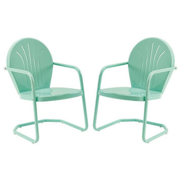 Home Square 2 Piece UV-resistant Metal Patio Chair Set in Aqua Green