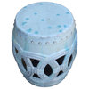 Chinese White Coin Pattern Round Clay Ceramic Garden Stool