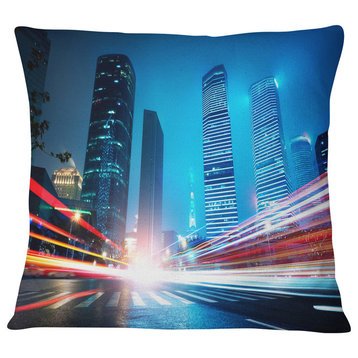 Shanghai Lujiazui Finance at Night Cityscape Throw Pillow, 18"x18"