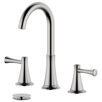 Kassel Double Handle Brushed Nickel Faucet, Drain Assembly With Overflow