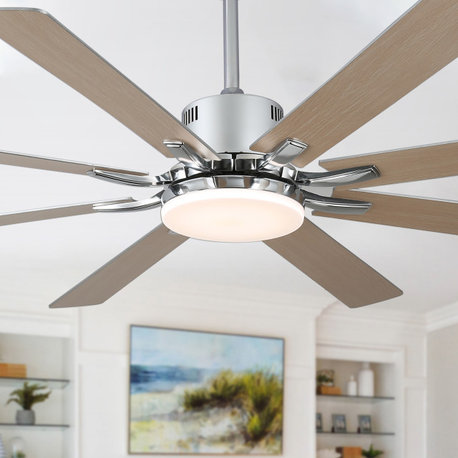 72" Modern Ceiling Fan with Reversible Blades, Dimmable Light and Remote Control, Chrome