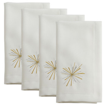 Starburst Design Cloth Napkins, Set of 4, White