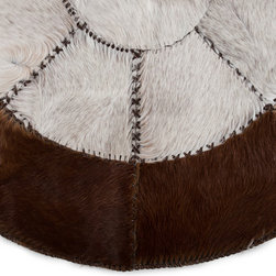 Modern Cowhide Patchwork Area Rug, Round, Handmade Brown White, 4'3" - Area Rugs