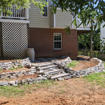 Drystack Terracing Natural Stone, Integrated Bluestone Steps, Dry Stream
