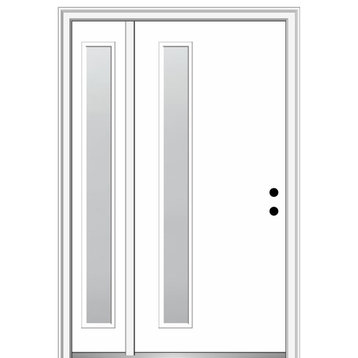Frosted 1-Lite Fiberglass Smooth Door With Sidelite, 51"x81.75", LH In-Swing